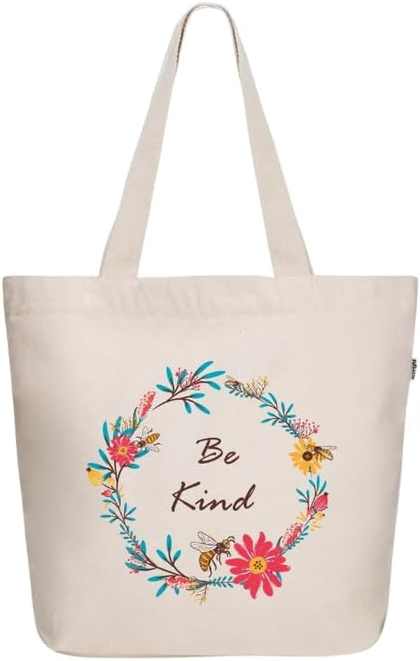 Aesthetic Canvas Tote Bag for Women Large Zipper Tote Bags with Pocket, Womens Tote Bag for Yoga, Work, Beach