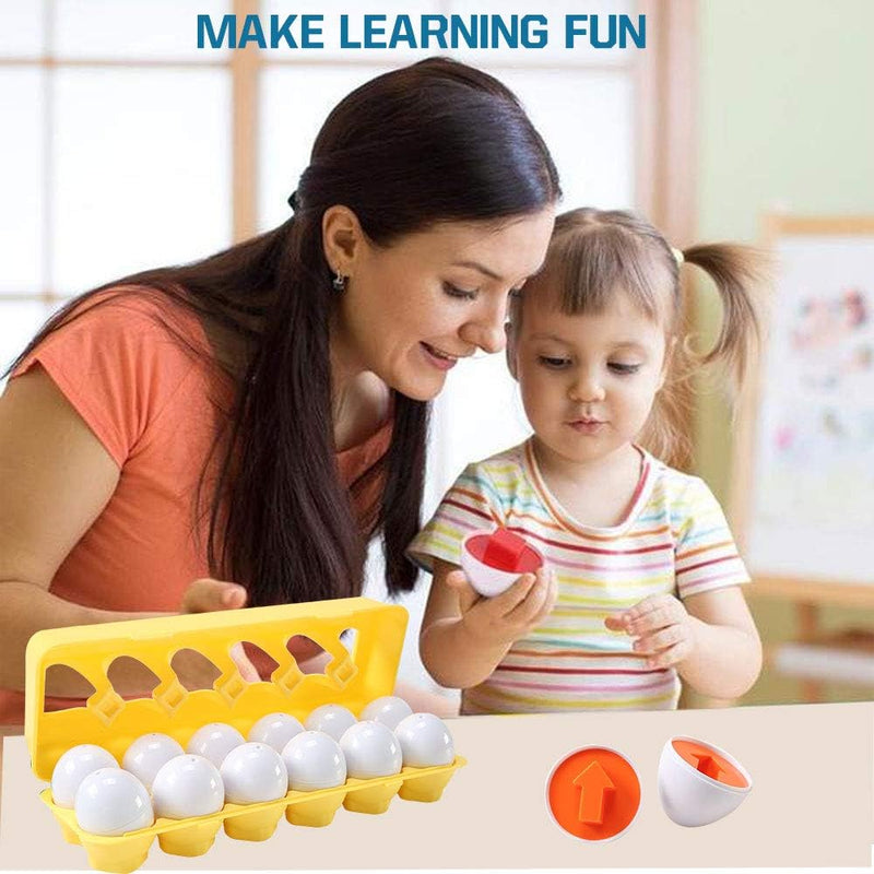 Fun Easter Egg Matching Toy Set (12 Eggs) - Toddler STEM Easter Basket Stuffers, Shape Recognition & Color Sorting Toys, Educational Easter Eggs for Kids, Play Egg Puzzle Set