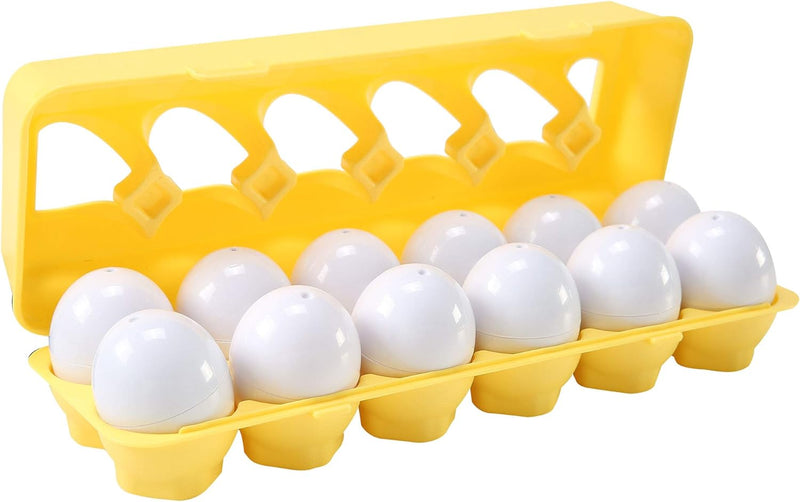 Fun Easter Egg Matching Toy Set (12 Eggs) - Toddler STEM Easter Basket Stuffers, Shape Recognition & Color Sorting Toys, Educational Easter Eggs for Kids, Play Egg Puzzle Set