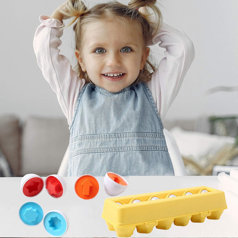 Fun Easter Egg Matching Toy Set (12 Eggs) - Toddler STEM Easter Basket Stuffers, Shape Recognition & Color Sorting Toys, Educational Easter Eggs for Kids, Play Egg Puzzle Set
