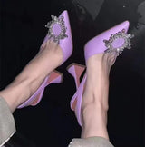 2025 Brand Women Pumps Luxury Crystal Slingback High Heels Summer Bride Shoes Comfortable Triangle Heeled Party Wedding Shoes