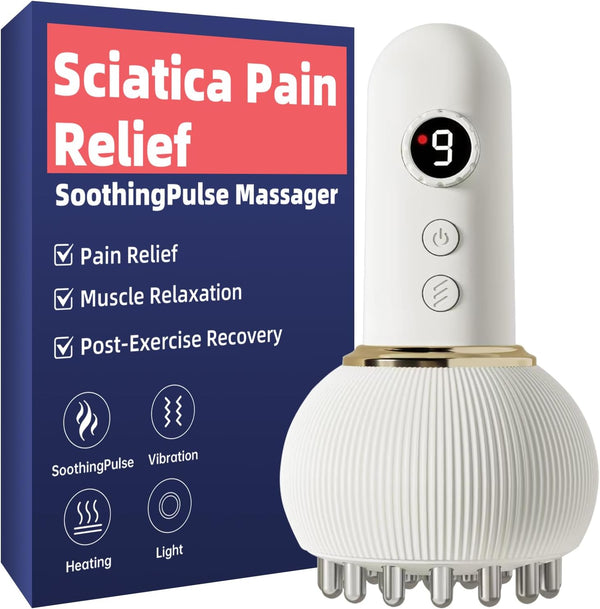 Sciatica Pain Relief Devices – Deep Tissue Massager with Multi-Mode Technology, Heat & Light Therapy, Targeted Relief for Sciatic Nerve & Lower Back Pain (White)