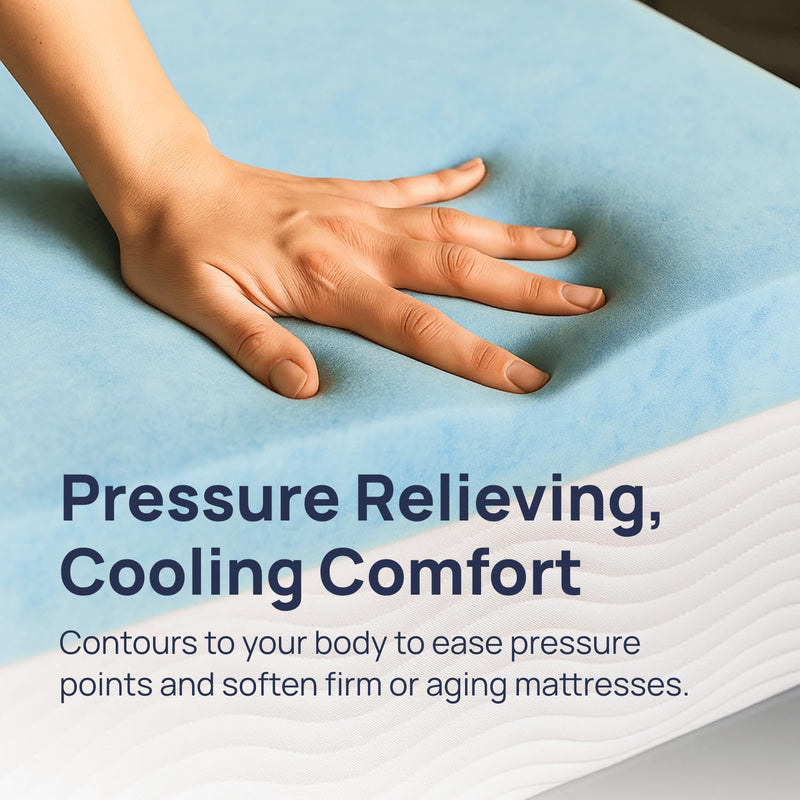 Gel Swirl Memory Foam Mattress Topper - 2 Inch, Pressure Relieving, Cooling Comfort - Made in the USA & Certipur-Us Certified - Softens Firm Beds and Extends Mattress Life - Twin XL Size