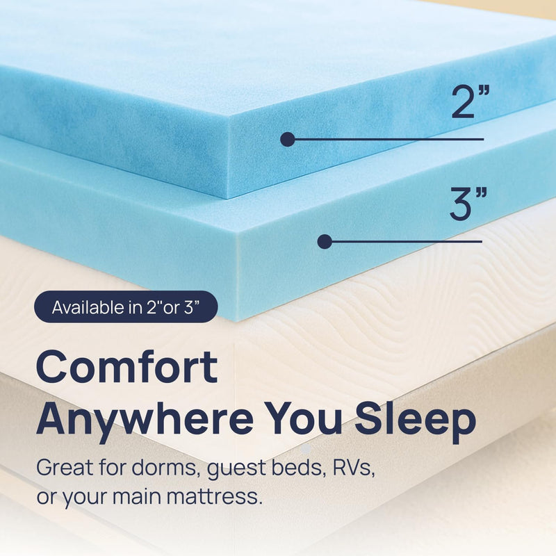 Gel Swirl Memory Foam Mattress Topper - 2 Inch, Pressure Relieving, Cooling Comfort - Made in the USA & Certipur-Us Certified - Softens Firm Beds and Extends Mattress Life - Twin XL Size