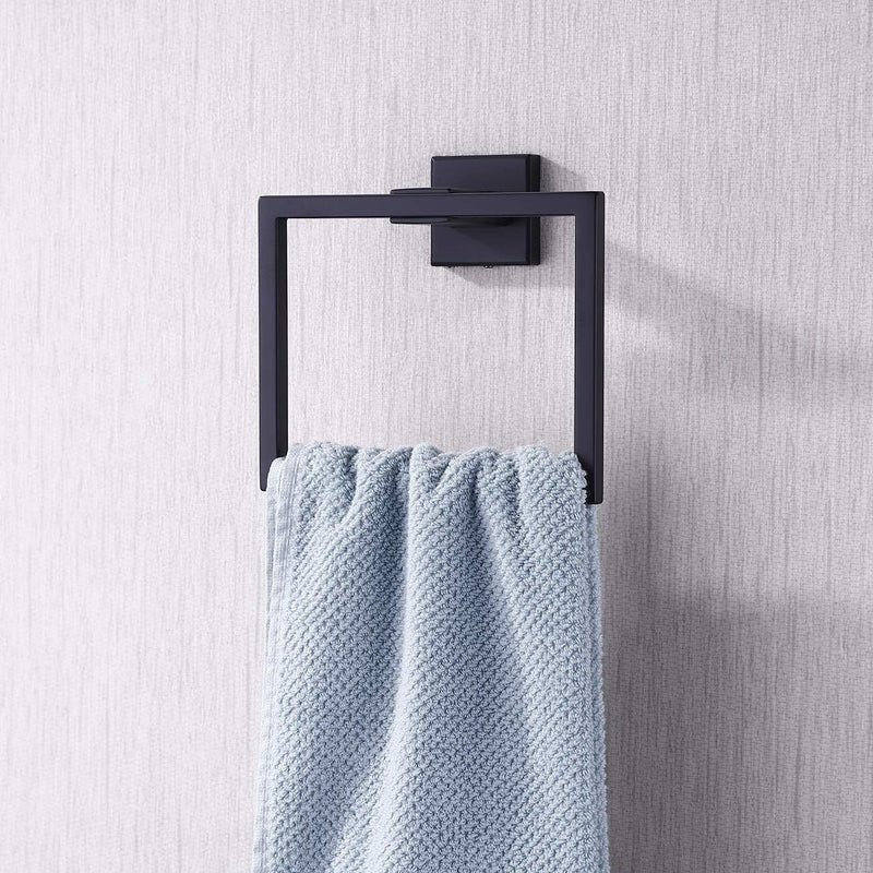 Bathroom Towel Ring SUS 304 Stainless Steel Shower Towel Hanger Holder Modern Square Style Wall Mount Matte Black Finish, A2480-BK