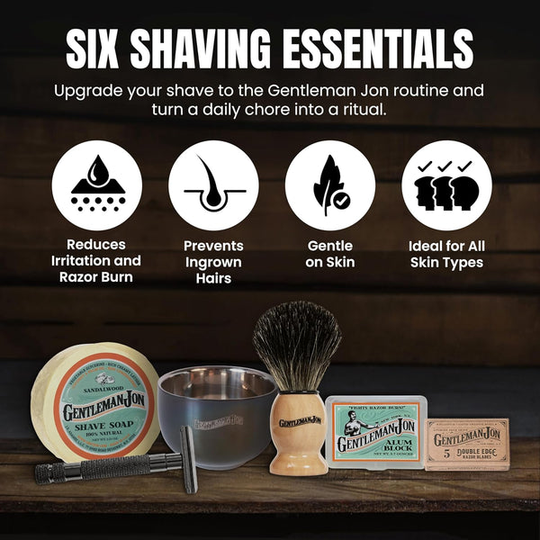 Safety Razor Shaving Kit | Vintage Wet Shave Grooming Set for Men - Includes: Safety Razor, Hair Shaving Brush, Alum Block, Shave Soap, Bowl & Double Edge Razor Blades