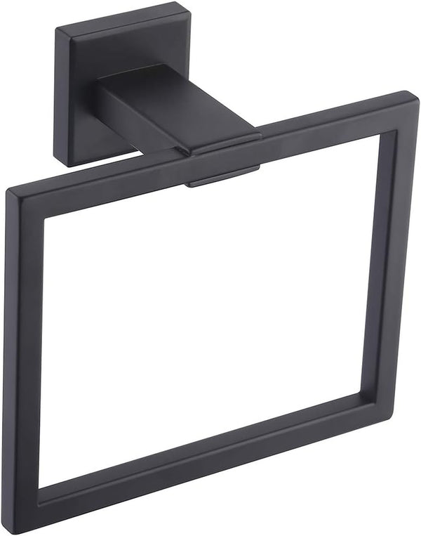 Bathroom Towel Ring SUS 304 Stainless Steel Shower Towel Hanger Holder Modern Square Style Wall Mount Matte Black Finish, A2480-BK
