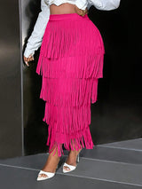 Slaydiva Elegant High-End Avocado Green Fringed Mini Skirt for Women
