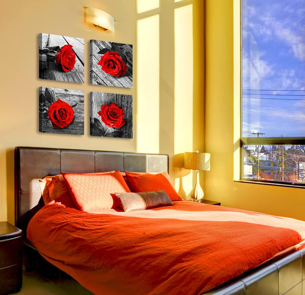 Red Rose Bedroom Wall Decor Black and White Wall Art Modern Flowers Pictures for Couples Bedroom Wall Decor Romantic Paintings for Wall Decorations Red Canvas Kitchen Decor and Accessories