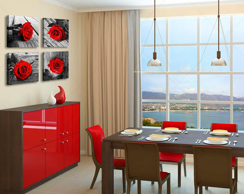 Red Rose Bedroom Wall Decor Black and White Wall Art Modern Flowers Pictures for Couples Bedroom Wall Decor Romantic Paintings for Wall Decorations Red Canvas Kitchen Decor and Accessories