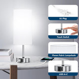 12.8" Touch Control Table Lamp, 3-Way Dimmable Small Bedside Nightstand Lamp with 2 USB Ports, Modern Table Lamps with 6500K Daylight LED Bulb for Bedroom Living Room