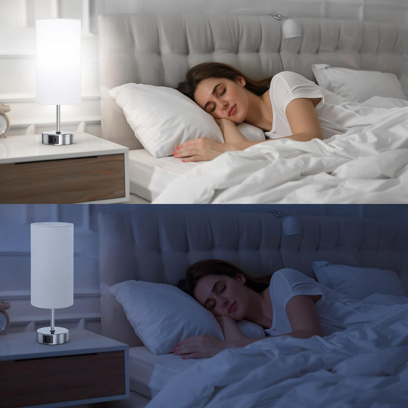 12.8" Touch Control Table Lamp, 3-Way Dimmable Small Bedside Nightstand Lamp with 2 USB Ports, Modern Table Lamps with 6500K Daylight LED Bulb for Bedroom Living Room