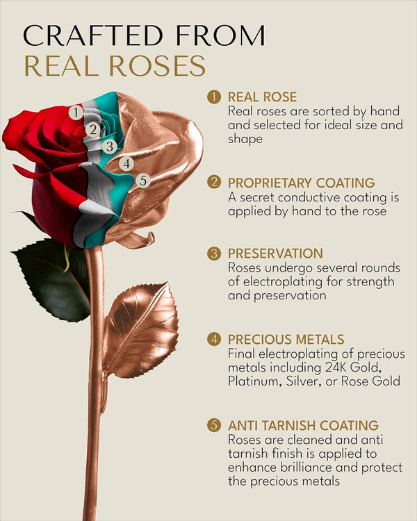 Real Rose Dipped in Rose Gold, Handcrafted Preserved Rose in Luxury Gold Gift Box, Romantic Gift for Her, Elegant Keepsake for Anniversary, Birthday, or Any Special Occasion