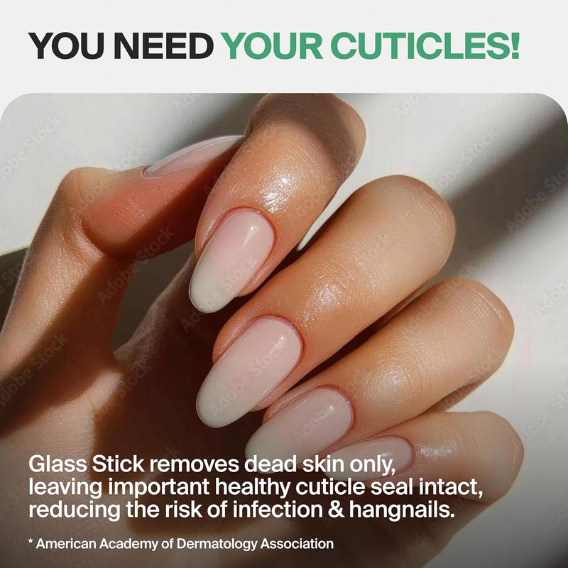 Clear Glass Cuticle Stick in Leather Sleeve - Ethically Made in Czech Republic - Cuticle Pusher & Remover, Callous & Dry Skin Fingertip File, Nail Shaper