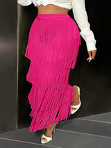 Slaydiva Elegant High-End Avocado Green Fringed Mini Skirt for Women
