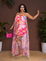Veslaya 2025 Spring-Summer New Music Festival Elegant Casual Sexy Multi-Color Contrast Allover Print 2 Layer Bodycon Strapless Maxi Dress, plus Size,Flowy Dress,Sun Dresses for Women
