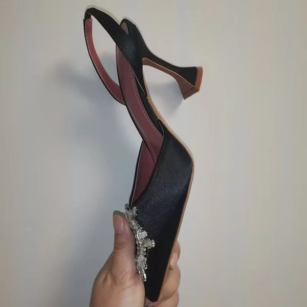 2025 Brand Women Pumps Luxury Crystal Slingback High Heels Summer Bride Shoes Comfortable Triangle Heeled Party Wedding Shoes