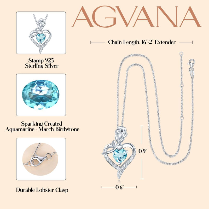 Rosy Reverie Birthstone Necklace for Women Sterling Silver Genuine or Created Gemstone Rose Flower Heart Pendant Necklace Anniversary Birthday Gifts for Women Mom Wife Her