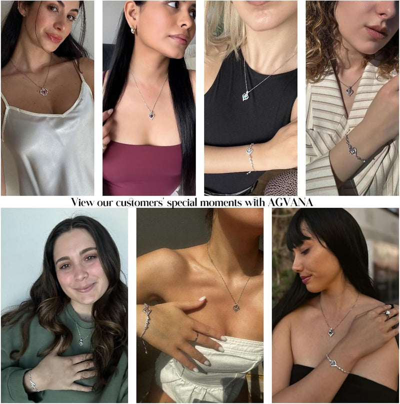 Rosy Reverie Birthstone Necklace for Women Sterling Silver Genuine or Created Gemstone Rose Flower Heart Pendant Necklace Anniversary Birthday Gifts for Women Mom Wife Her
