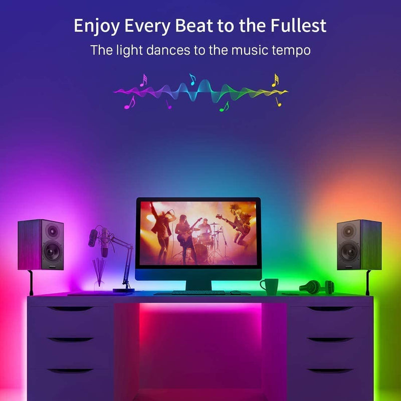 RGBIC LED Strip Lights, 16.4Ft Color Changing LED Lights with App Control, 64 Scene Modes, Music Mode, Light Strip with Black Tape for Bedroom, Kitchen, Living Room, Party, Home Decor