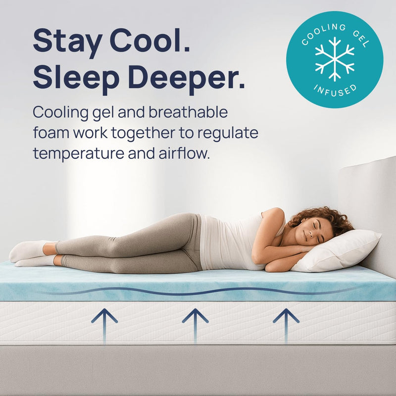 Gel Swirl Memory Foam Mattress Topper - 2 Inch, Pressure Relieving, Cooling Comfort - Made in the USA & Certipur-Us Certified - Softens Firm Beds and Extends Mattress Life - Twin XL Size