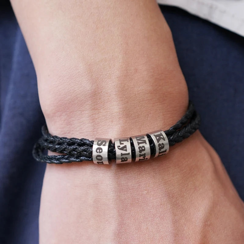 Customized Name Beads Men Braided Bracelet