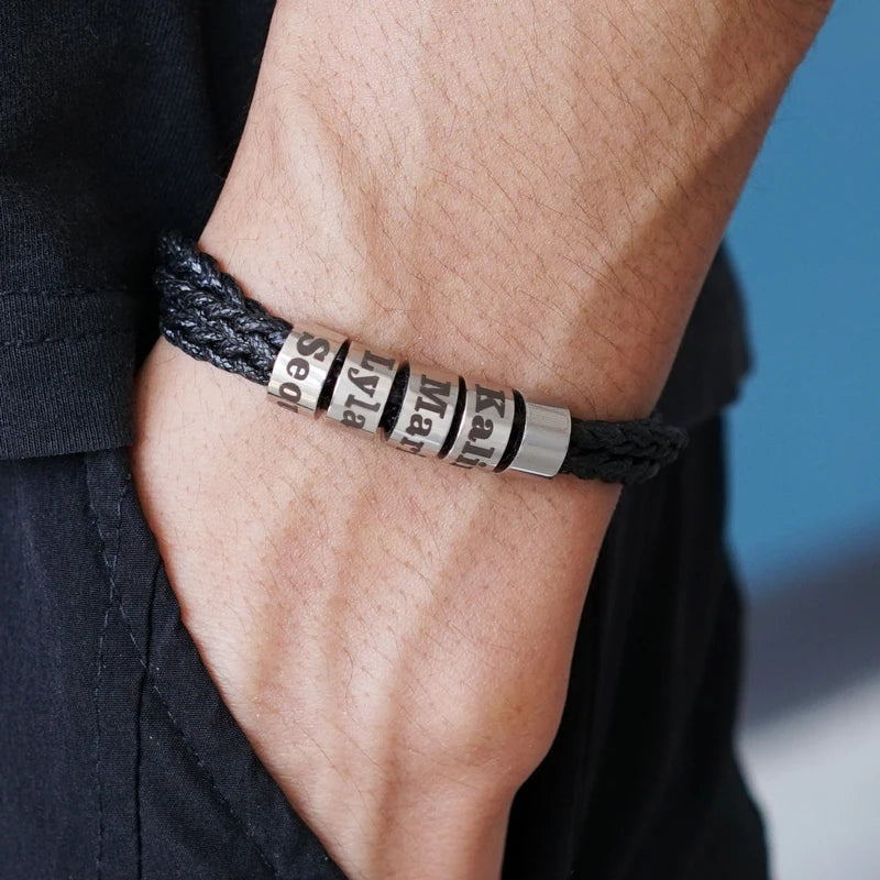 Customized Name Beads Men Braided Bracelet