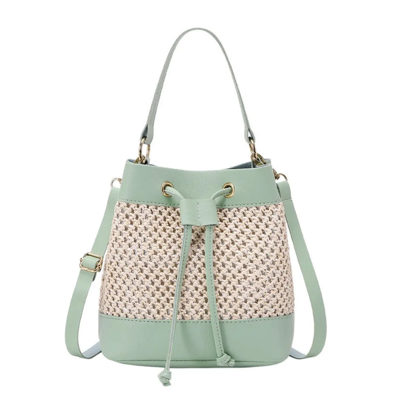 Bundle Pocket Straw Crossbody Bag Commute Handbag Drawstring Bucket Bag Messenger Bag Large Capacity Beach Shoulder Bag Girls