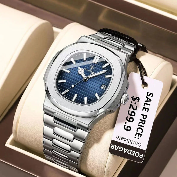 POEDAGAR Top Luxury Brand Man Watch Sports Waterproof Luminous Date Men Wristwatch Square Dial Quartz Men's Watches High Quality