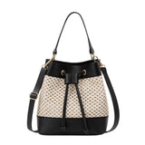 Bundle Pocket Straw Crossbody Bag Commute Handbag Drawstring Bucket Bag Messenger Bag Large Capacity Beach Shoulder Bag Girls