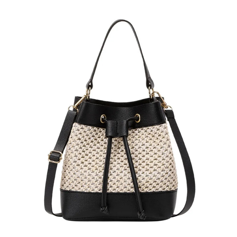 Bundle Pocket Straw Crossbody Bag Commute Handbag Drawstring Bucket Bag Messenger Bag Large Capacity Beach Shoulder Bag Girls