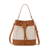 Bundle Pocket Straw Crossbody Bag Commute Handbag Drawstring Bucket Bag Messenger Bag Large Capacity Beach Shoulder Bag Girls