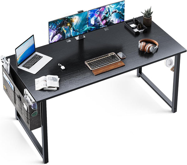 Computer Desk Large Office Desk, 55 Inch Gaming Desk with Storage, Modern PC Desk Work Table with Headphone Hook for Home Office, Black