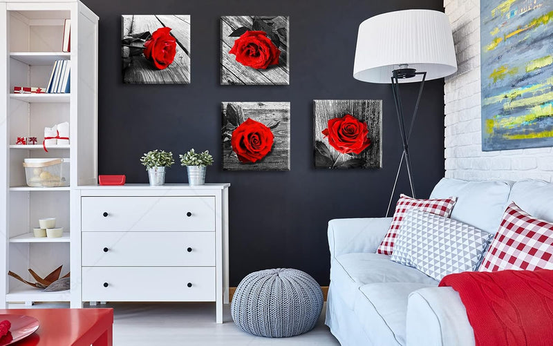 Red Rose Bedroom Wall Decor Black and White Wall Art Modern Flowers Pictures for Couples Bedroom Wall Decor Romantic Paintings for Wall Decorations Red Canvas Kitchen Decor and Accessories