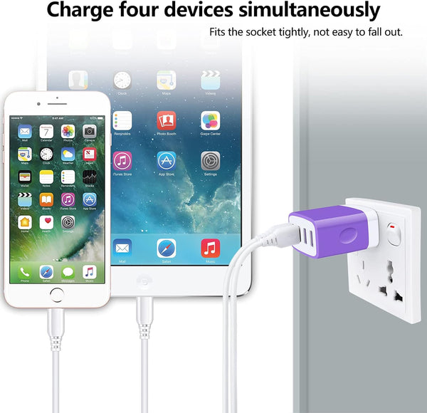Wall Charger Block,  4-Multi Port USB Wall Charger Plug 4.8A Power Adapter Charging Block Cube Charger Box for Iphone 15 14 13 Pro Max 12 11 XS X 8 Plus, Ipad, Samsung Galaxy, LG, Moto, Android