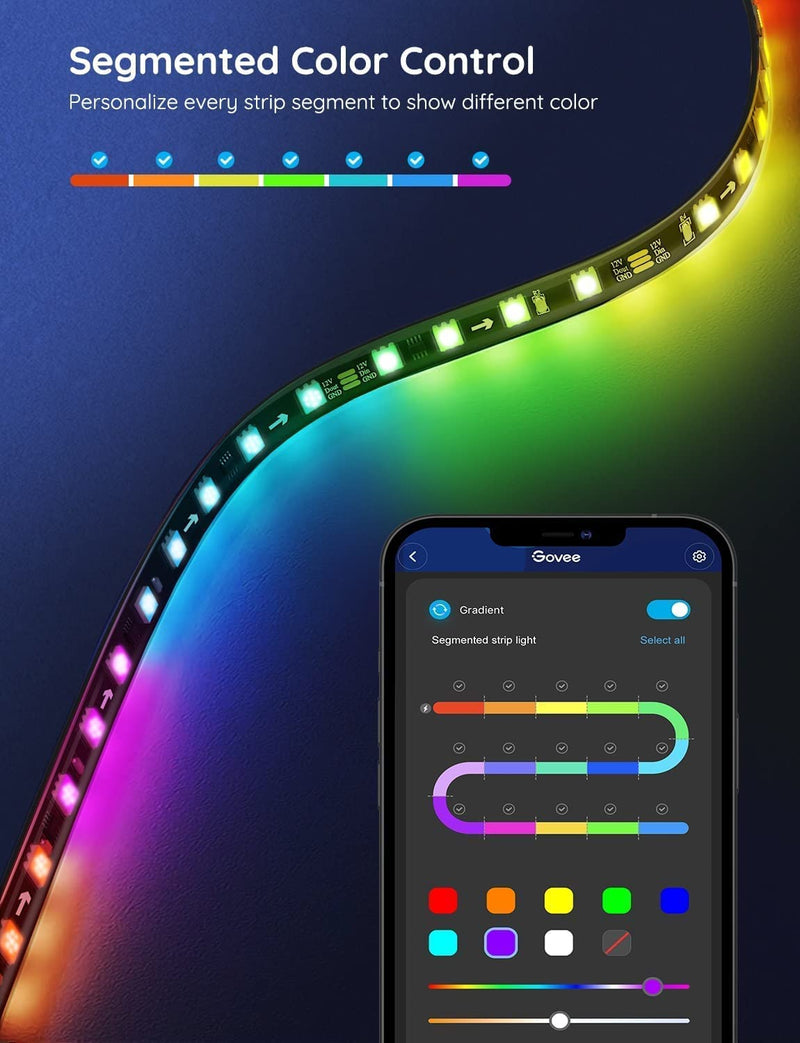 RGBIC LED Strip Lights, 16.4Ft Color Changing LED Lights with App Control, 64 Scene Modes, Music Mode, Light Strip with Black Tape for Bedroom, Kitchen, Living Room, Party, Home Decor