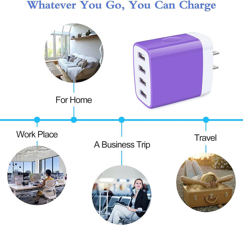 Wall Charger Block,  4-Multi Port USB Wall Charger Plug 4.8A Power Adapter Charging Block Cube Charger Box for Iphone 15 14 13 Pro Max 12 11 XS X 8 Plus, Ipad, Samsung Galaxy, LG, Moto, Android