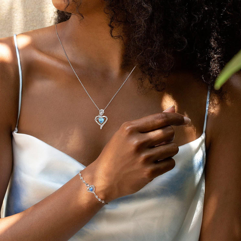 Rosy Reverie Birthstone Necklace for Women Sterling Silver Genuine or Created Gemstone Rose Flower Heart Pendant Necklace Anniversary Birthday Gifts for Women Mom Wife Her