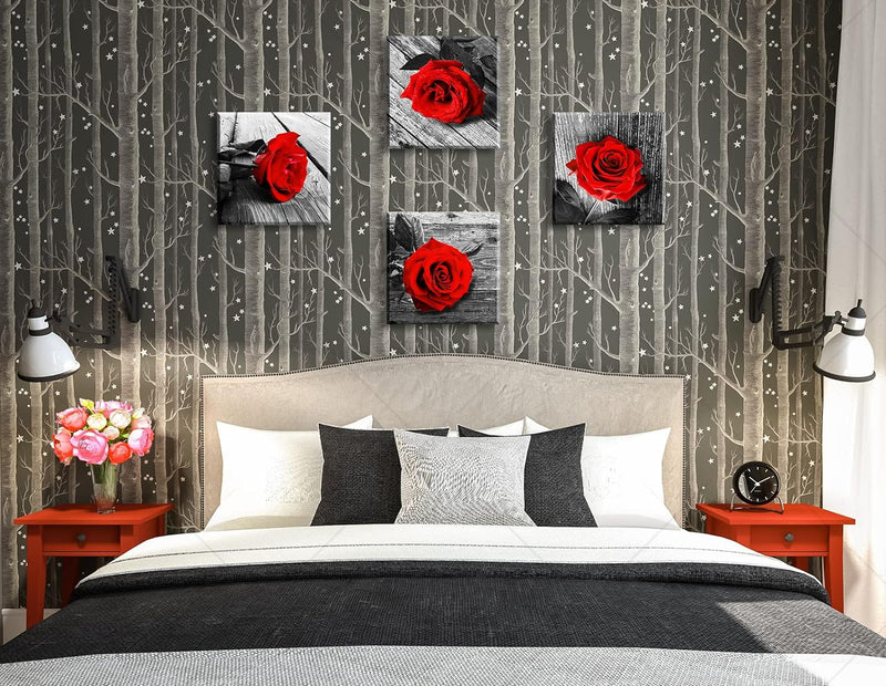 Red Rose Bedroom Wall Decor Black and White Wall Art Modern Flowers Pictures for Couples Bedroom Wall Decor Romantic Paintings for Wall Decorations Red Canvas Kitchen Decor and Accessories