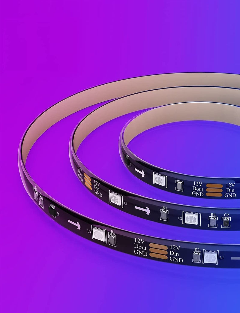 RGBIC LED Strip Lights, 16.4Ft Color Changing LED Lights with App Control, 64 Scene Modes, Music Mode, Light Strip with Black Tape for Bedroom, Kitchen, Living Room, Party, Home Decor