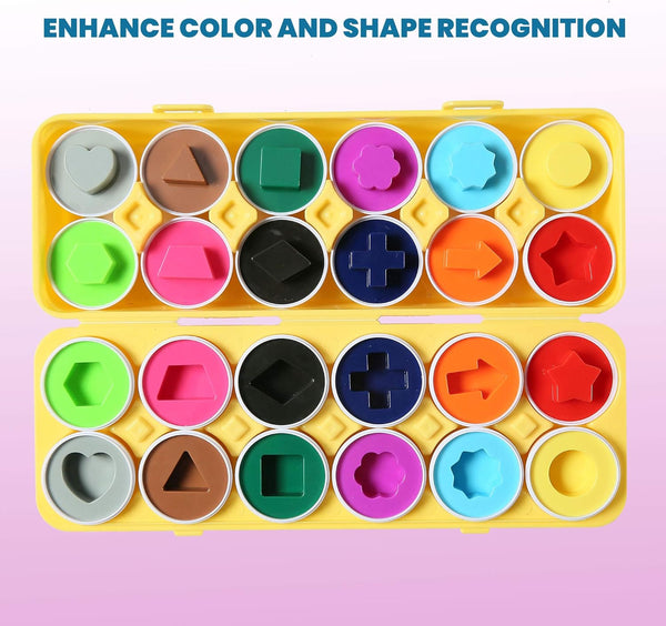 Fun Easter Egg Matching Toy Set (12 Eggs) - Toddler STEM Easter Basket Stuffers, Shape Recognition & Color Sorting Toys, Educational Easter Eggs for Kids, Play Egg Puzzle Set