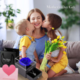 Blue Rose Gift Box with 925 Sterling Silver Women Necklace Inside,Forever Real Rose Jewelry Box with I Love You Necklace 100 Languages,Preserved Flower for Mothers Day Gifts, Enchanted Rose for Her.