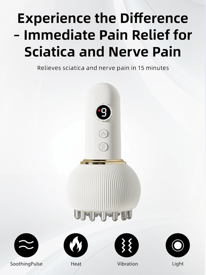 Sciatica Pain Relief Devices – Deep Tissue Massager with Multi-Mode Technology, Heat & Light Therapy, Targeted Relief for Sciatic Nerve & Lower Back Pain (White)